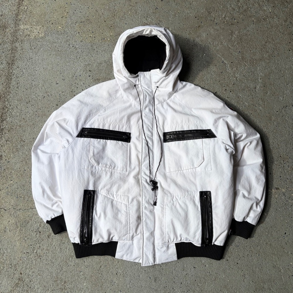 Pajar Canada Mens XXL White Black Hooded Bomber Winter Jacket Parka CA07465